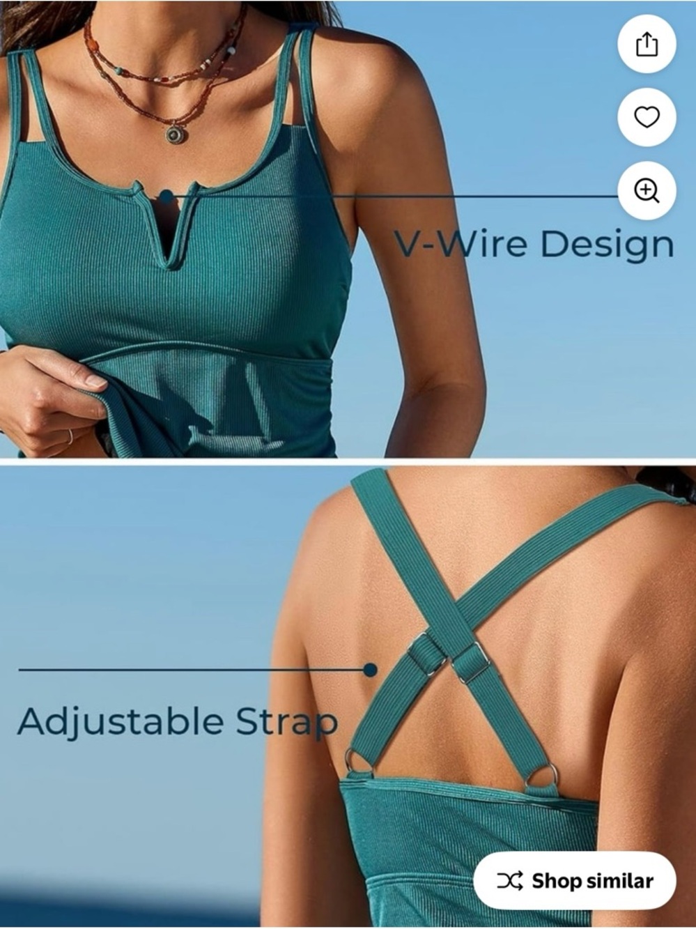 Teal Ribbed Notch-tankini - Picture 5 of 12